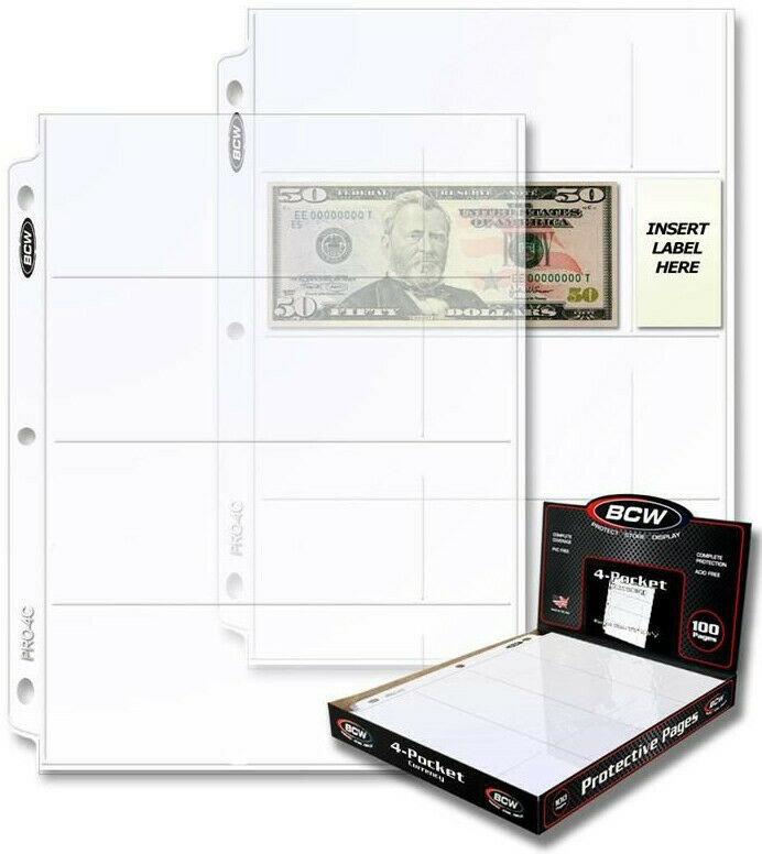 Coupons Binders Sleeves Holders Pages Inserts 4 POCKET CURRENCY Money Bills 5 